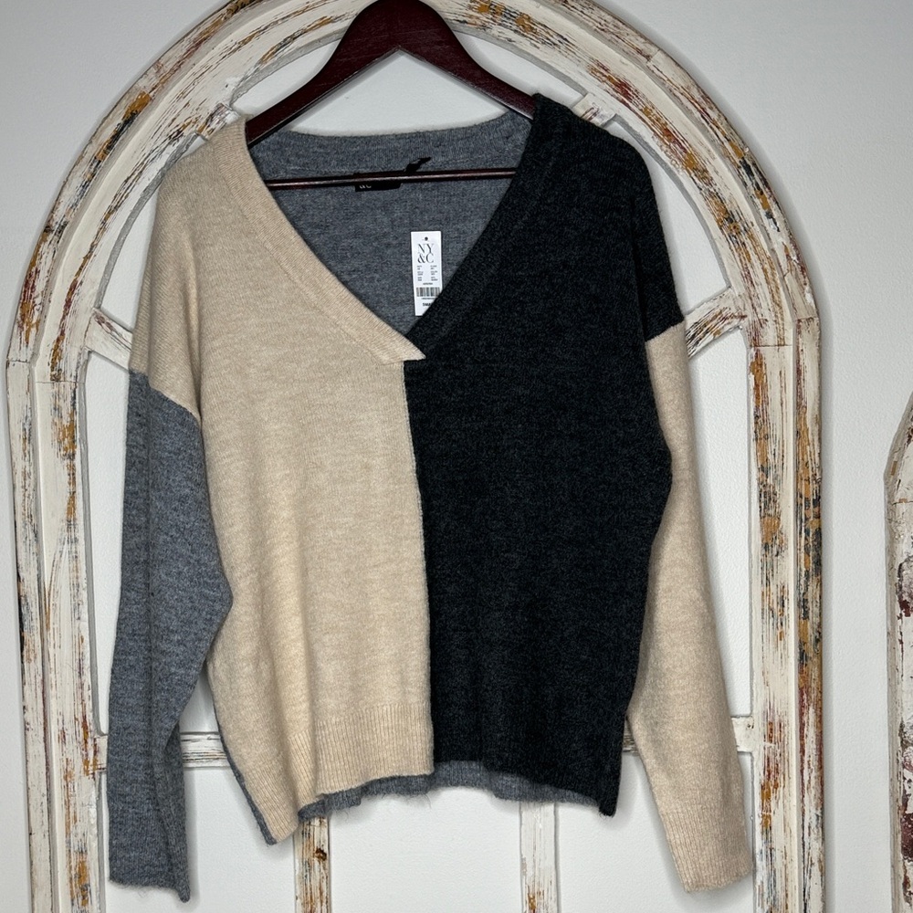 New York & Company V-Neck Sweater - Black, Gray, Cream